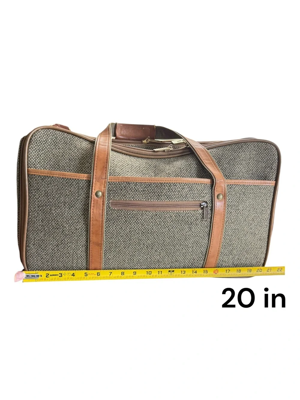 Hartmann Tweed Carry On Duffle Garment Bag Walnut Belting Leather NOS Vintage